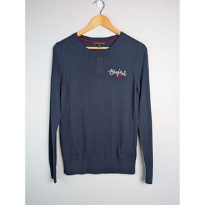 Banana Republic Sweater Pullover Womens S Blue Crew Neck Tight-Knit Embroidered